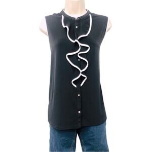 Carmen Marc Valvo Black Ruffle Front Top